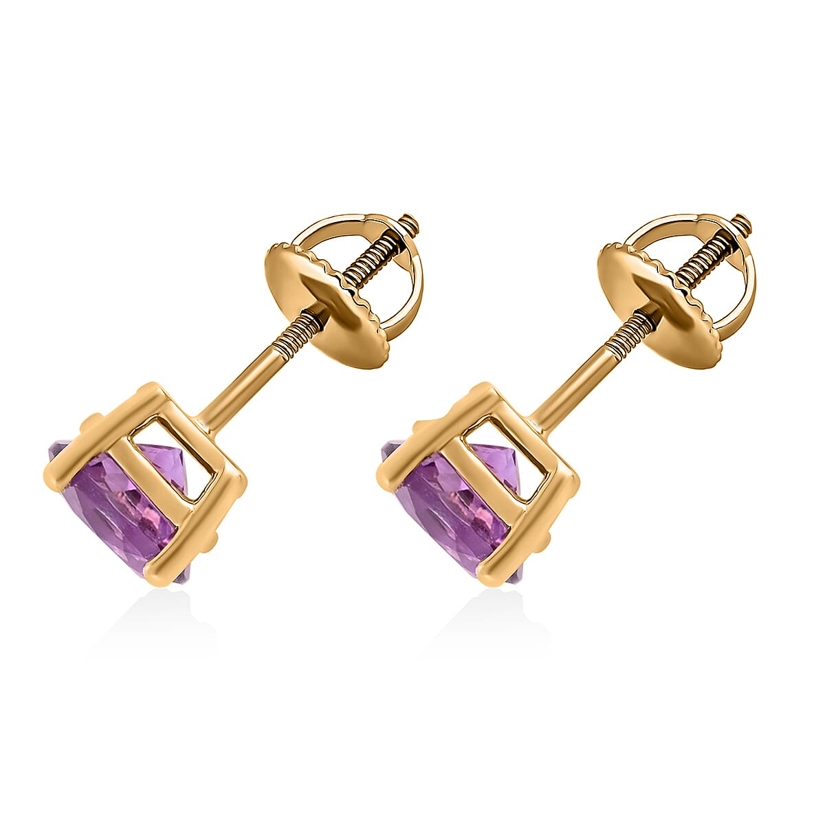 14K Yellow Gold Amethyst Round Stud Earrings 0.80 ctw image number 3