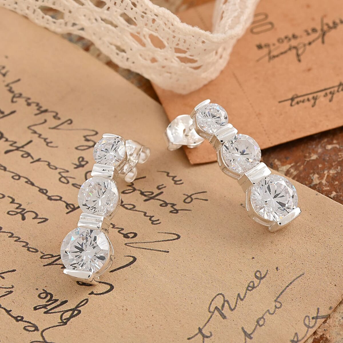Ankur's Treasure Chest Simulated Diamond Earrings in Sterling Silver image number 1