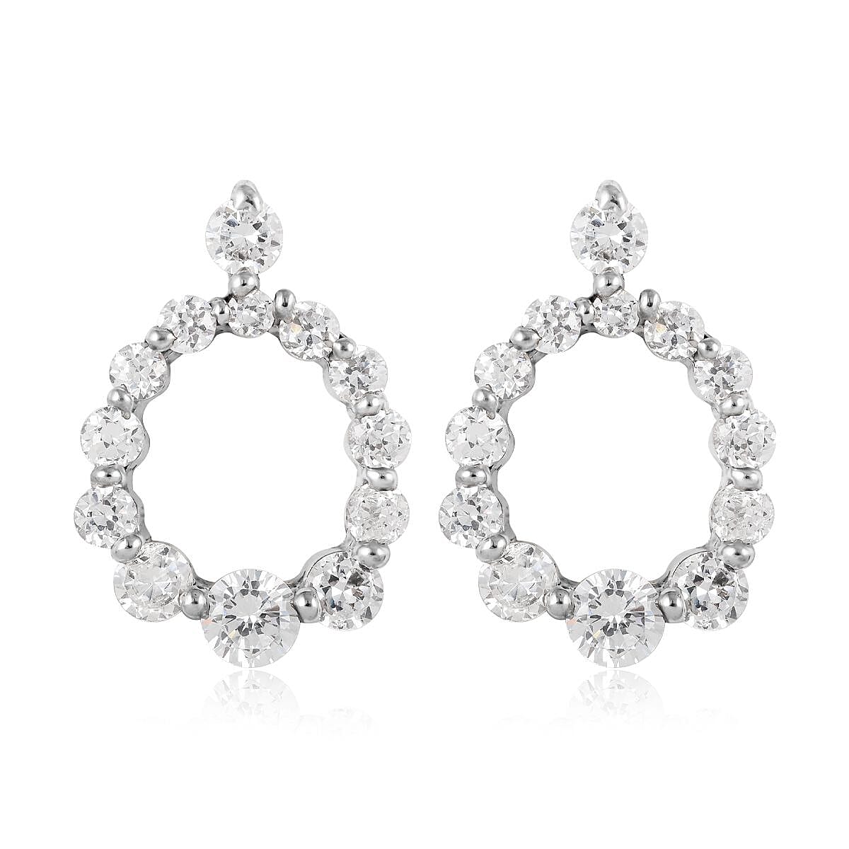 Simulated Diamond Circle Earrings in Rhodium Over Sterling Silver