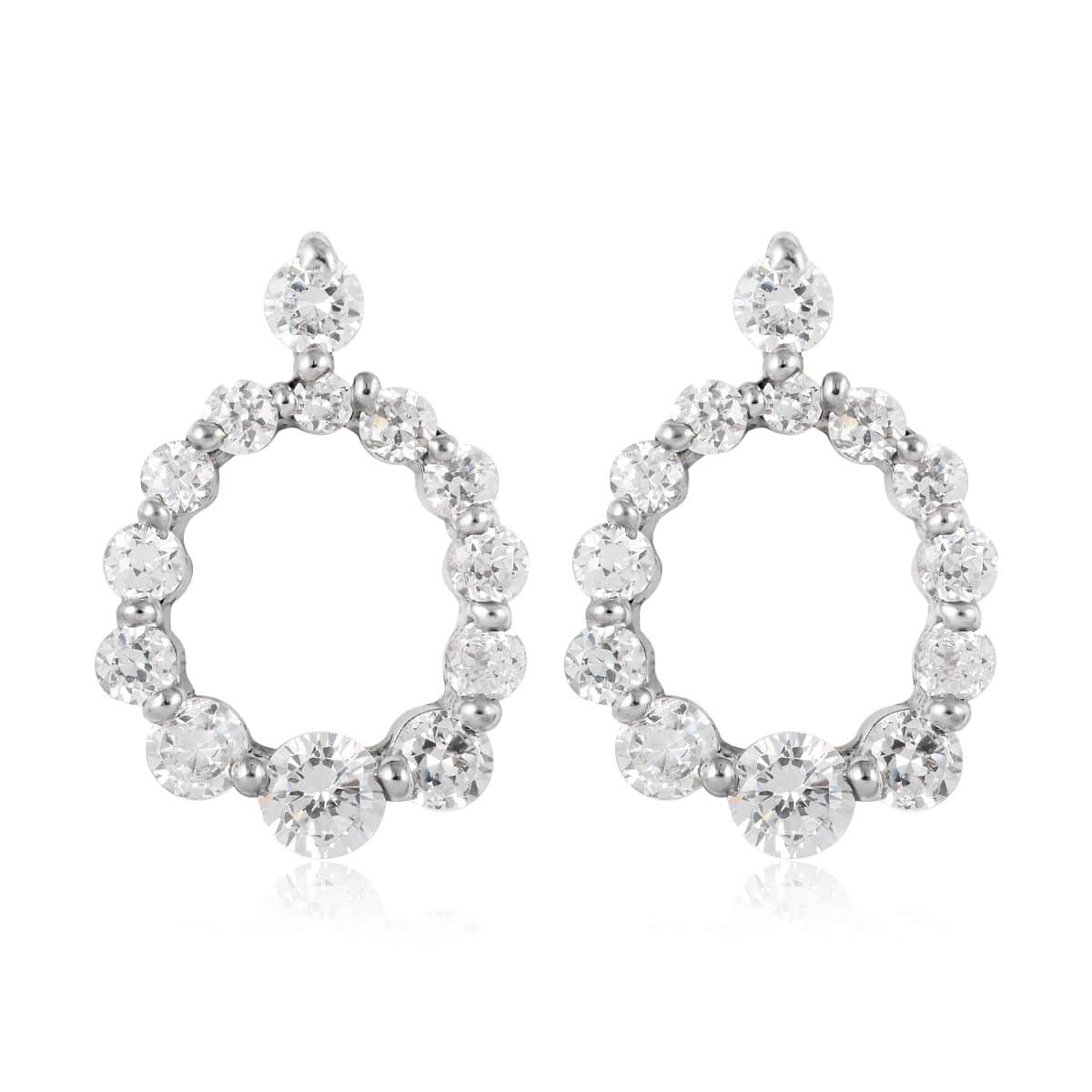 Simulated Diamond Circle Earrings in Rhodium Over Sterling Silver image number 0