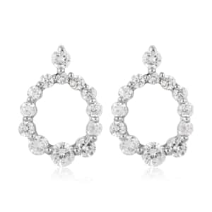 Simulated Diamond Circle Earrings in Rhodium Over Sterling Silver