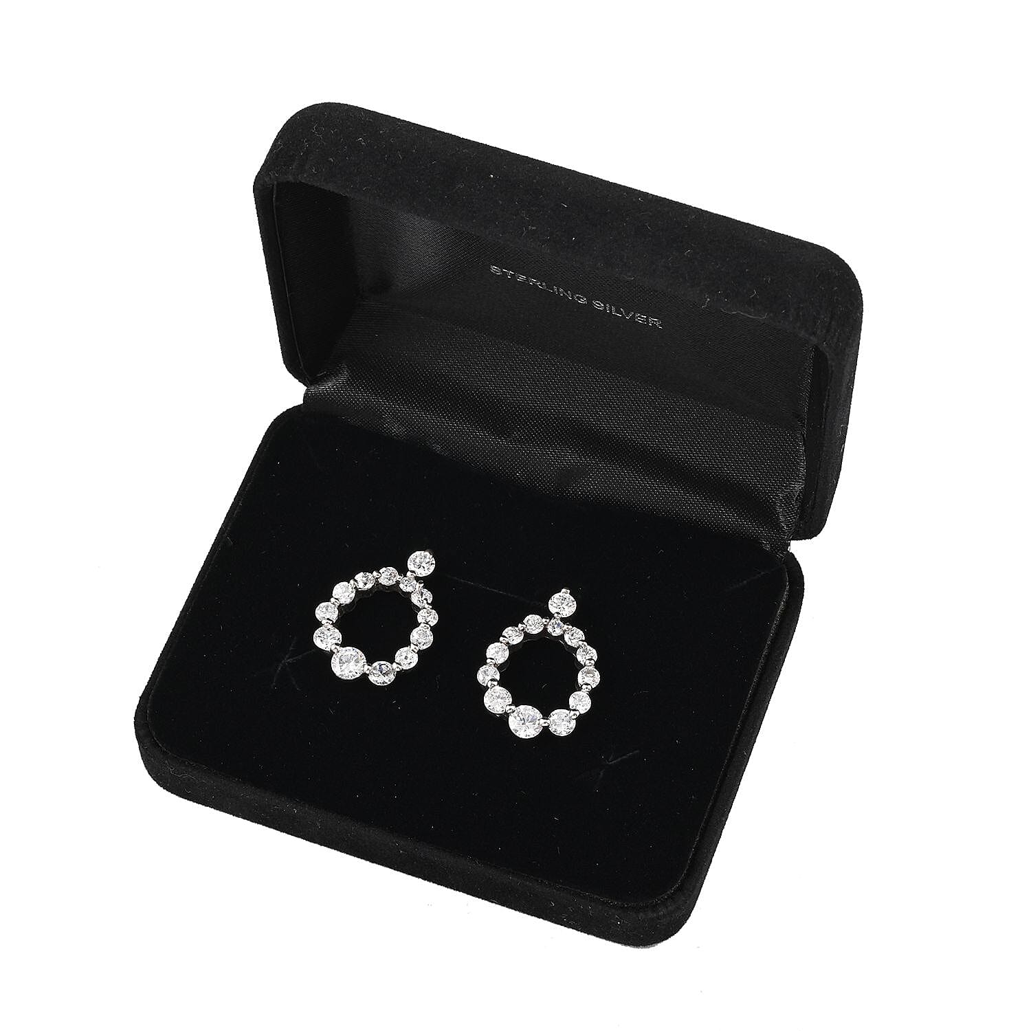 Simulated Diamond Circle Earrings in Rhodium Over Sterling Silver