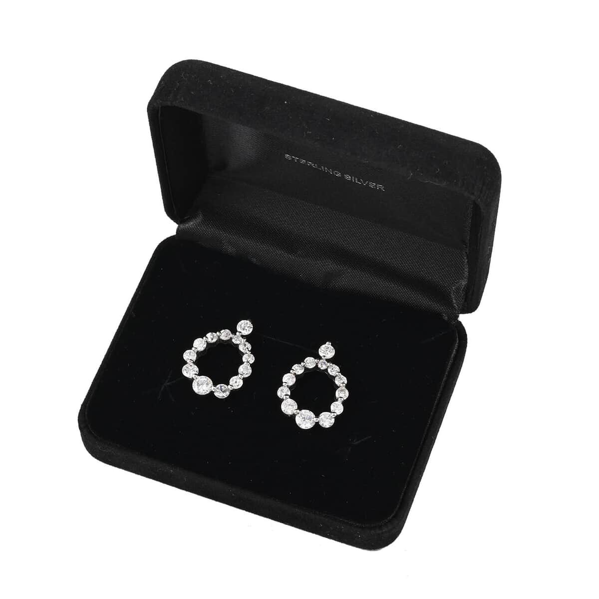 Simulated Diamond Circle Earrings in Rhodium Over Sterling Silver image number 5