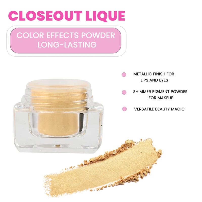 Closeout Lique Golden Color Effects Powder Long-Lasting Metallic Finish For Lips and Eyes, Shimmer Pigment Powder For Makeup, Gifts For Her