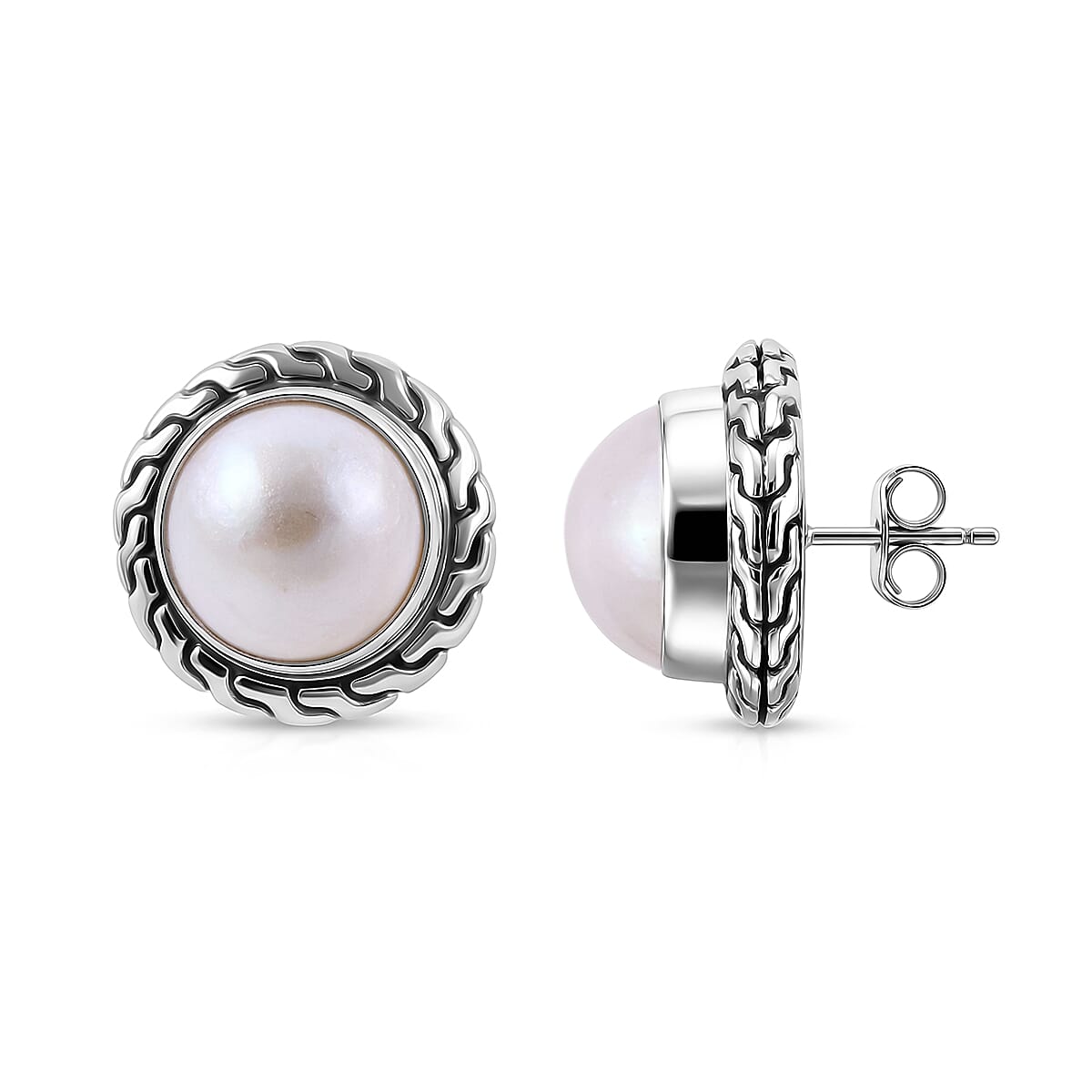 Bali Legacy Pink Mabe Pearl Stud Earrings in Sterling Silver