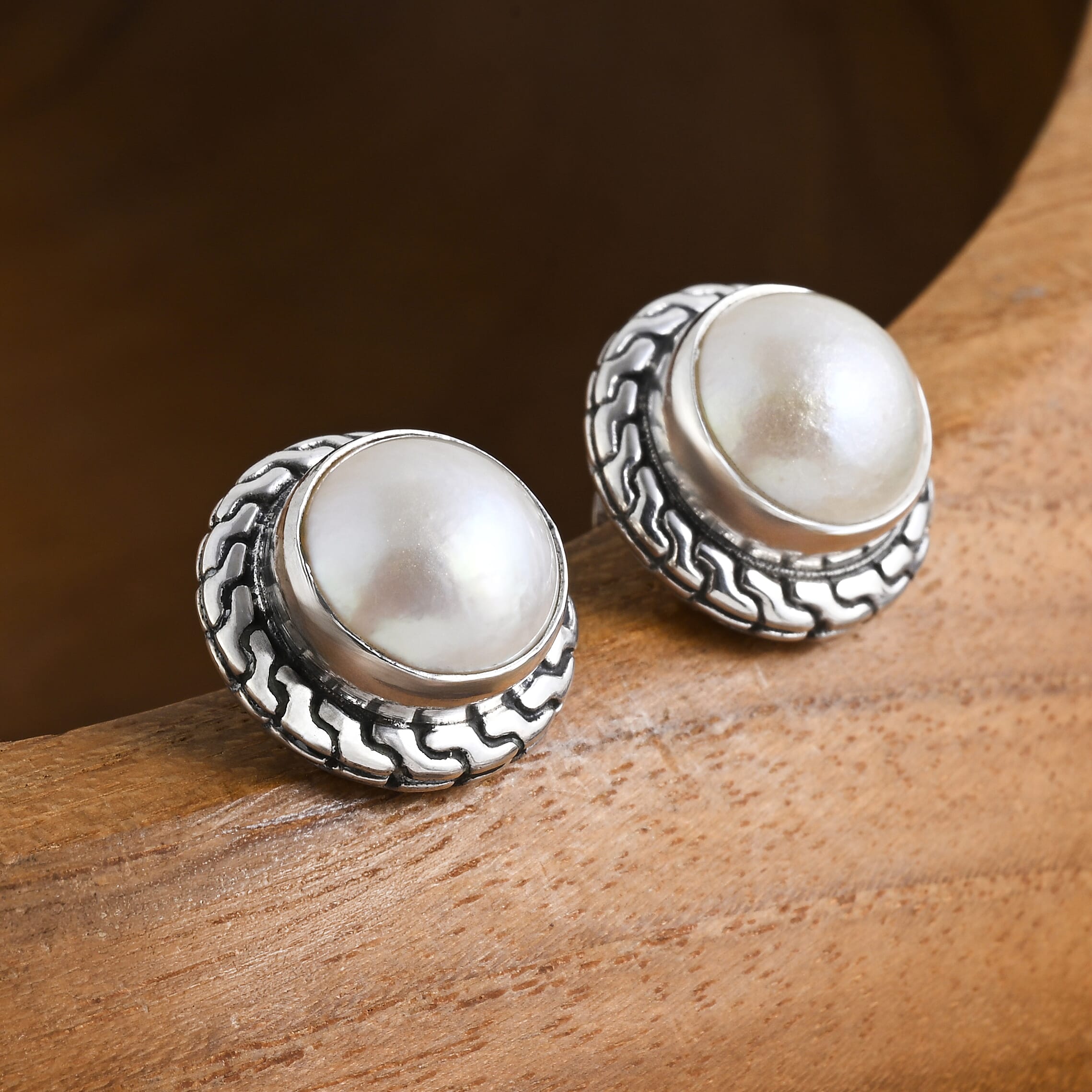 Bali Legacy Pink Mabe Pearl Stud Earrings in Sterling Silver