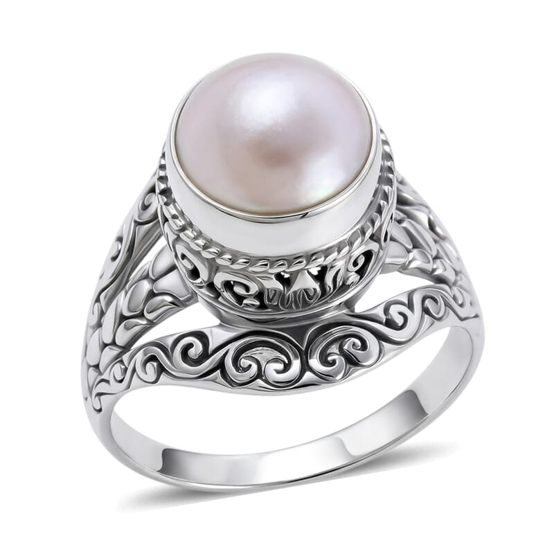 Bali Legacy White Mabe Pearl Ring in Sterling Silver (Size 10.0) 10 Grams