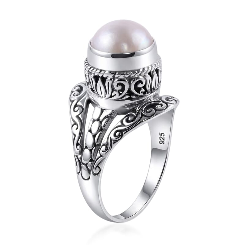 Bali Legacy White Mabe Pearl Ring in Sterling Silver (Size 10.0) 10 Grams
