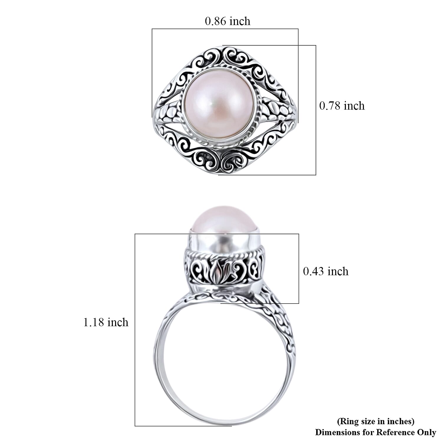 Bali Legacy White Mabe Pearl Ring in Sterling Silver (Size 10.0) 10 Grams