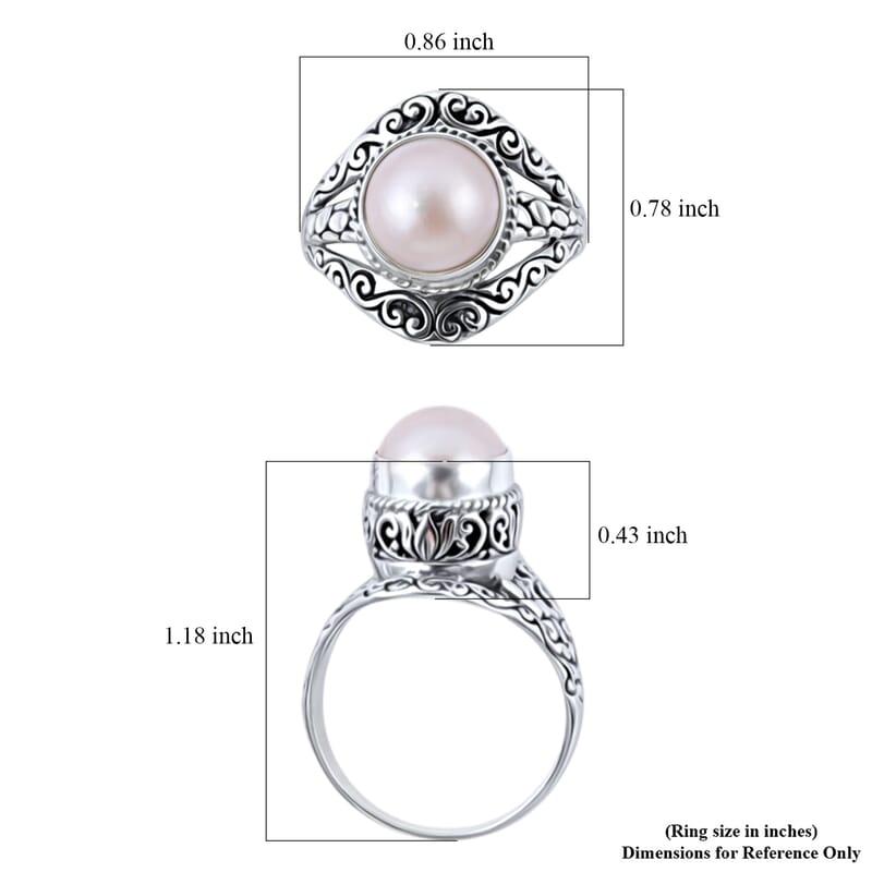 Bali Legacy White Mabe Pearl Ring in Sterling Silver (Size 10.0) 10 Grams