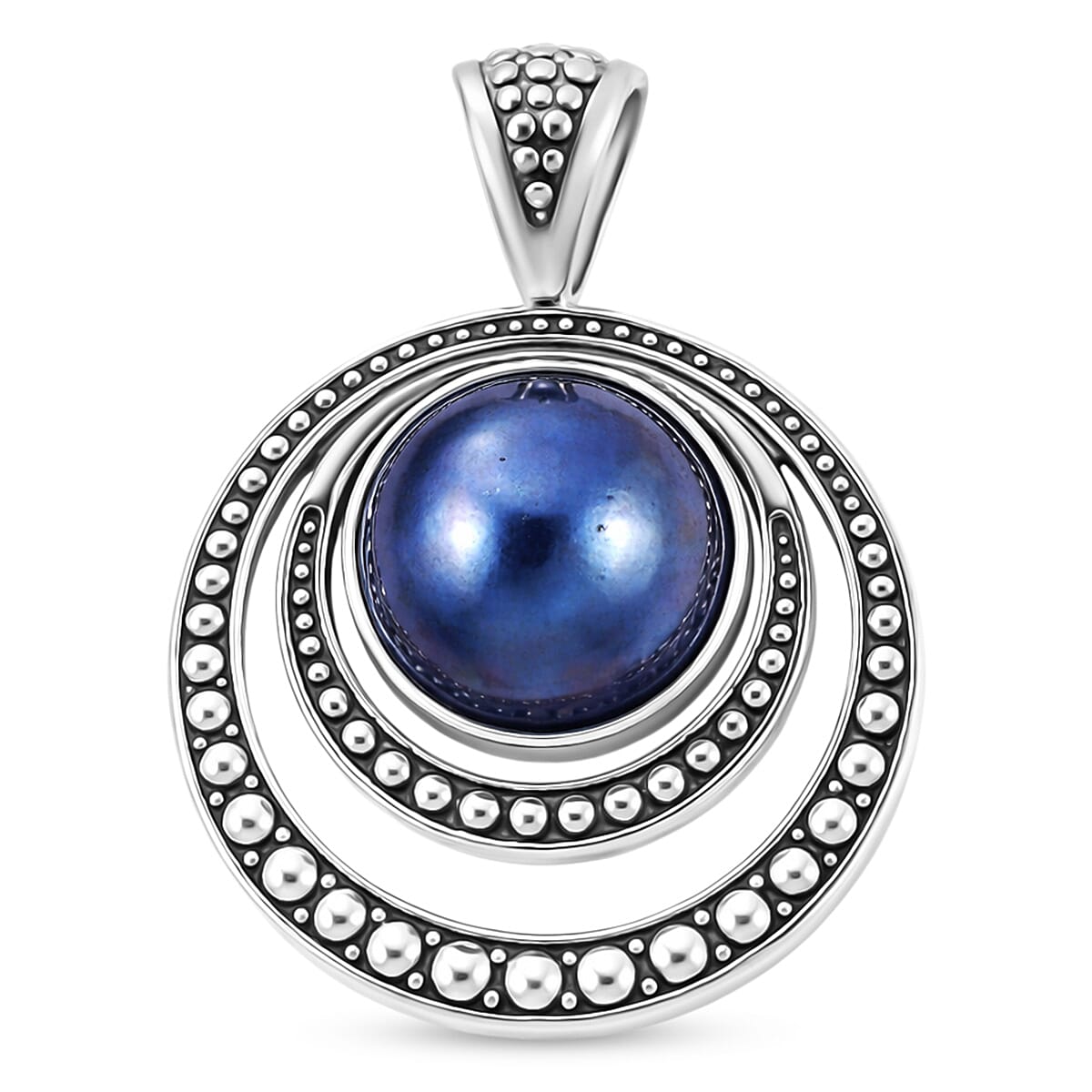Bali Legacy Blue Mabe Pearl 12-13mm Pendant in Sterling Silver 7 Grams