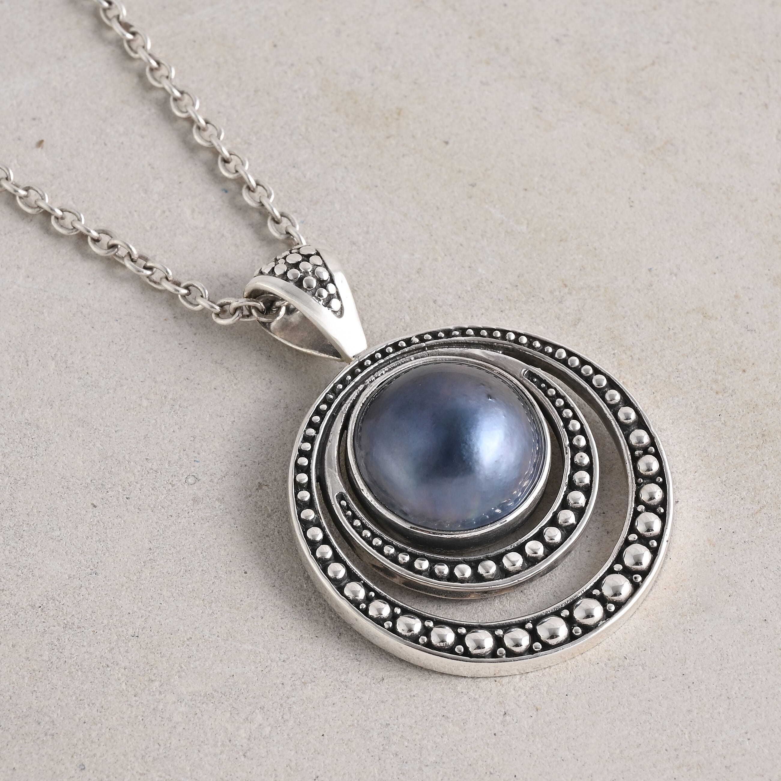 Bali Legacy Blue Mabe Pearl 12-13mm Pendant in Sterling Silver 7 Grams