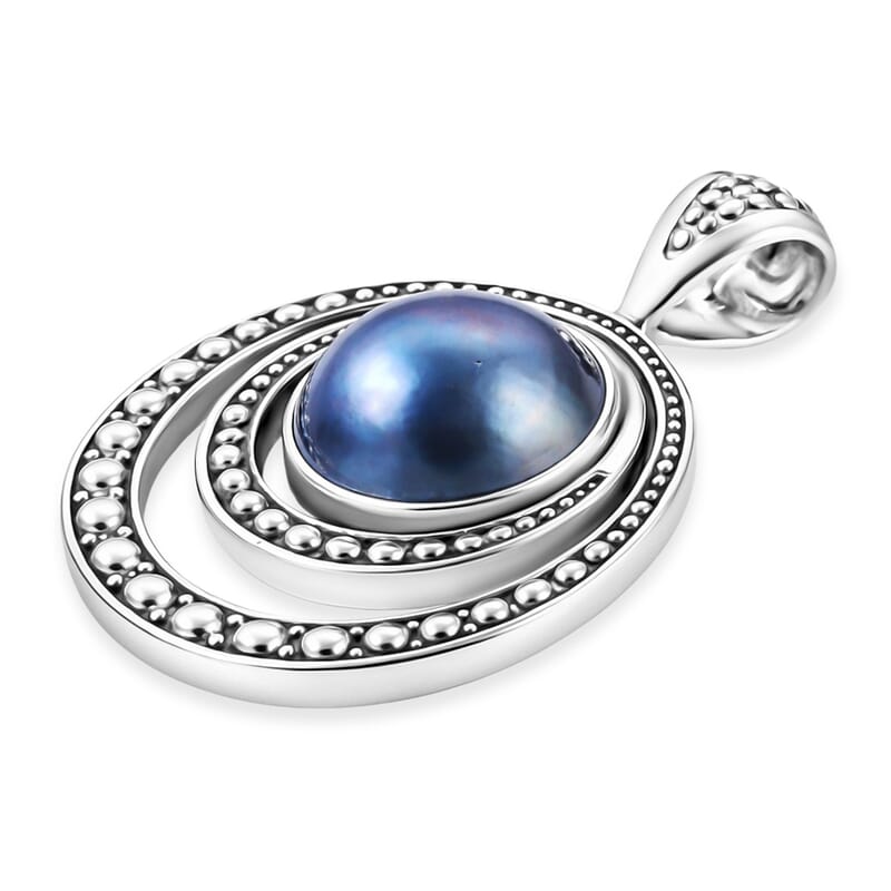 Bali Legacy Blue Mabe Pearl 12-13mm Pendant in Sterling Silver 7 Grams