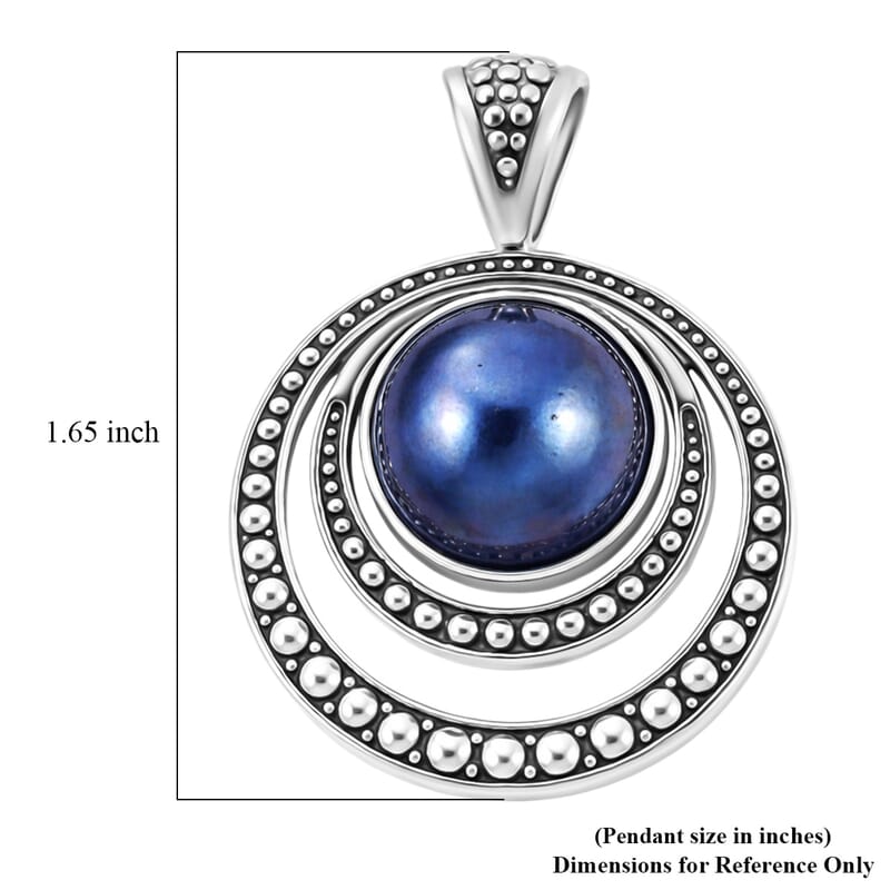 Bali Legacy Blue Mabe Pearl 12-13mm Pendant in Sterling Silver 7 Grams