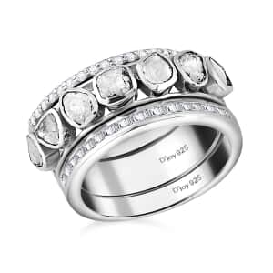 Polki Diamond and White Diamond Ring in Platinum Over Sterling Silver (Size 10.0) 7.50 Grams 0.75 ctw