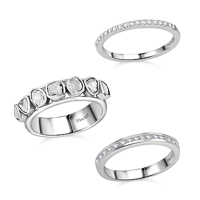 Polki Diamond and White Diamond Ring in Platinum Over Sterling Silver (Size 6.0) 0.75 ctw