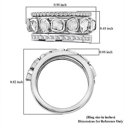 Polki Diamond and White Diamond Ring in Platinum Over Sterling Silver (Size 6.0) 0.75 ctw