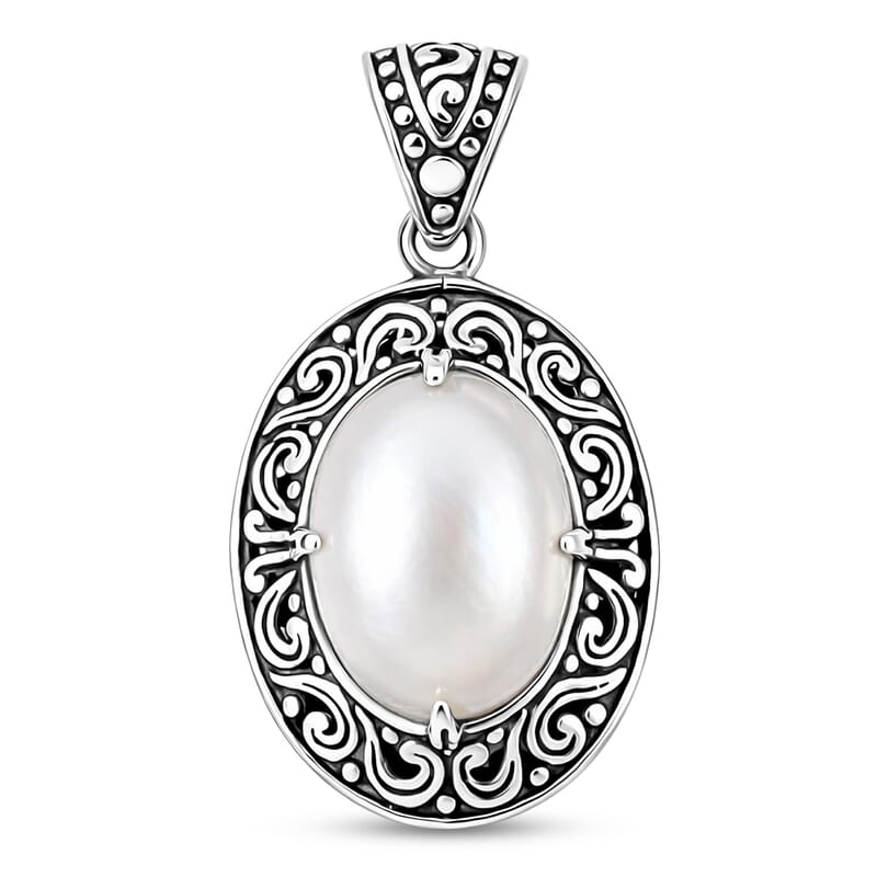 Bali Legacy White Mabe Pearl Pendant in Sterling Silver