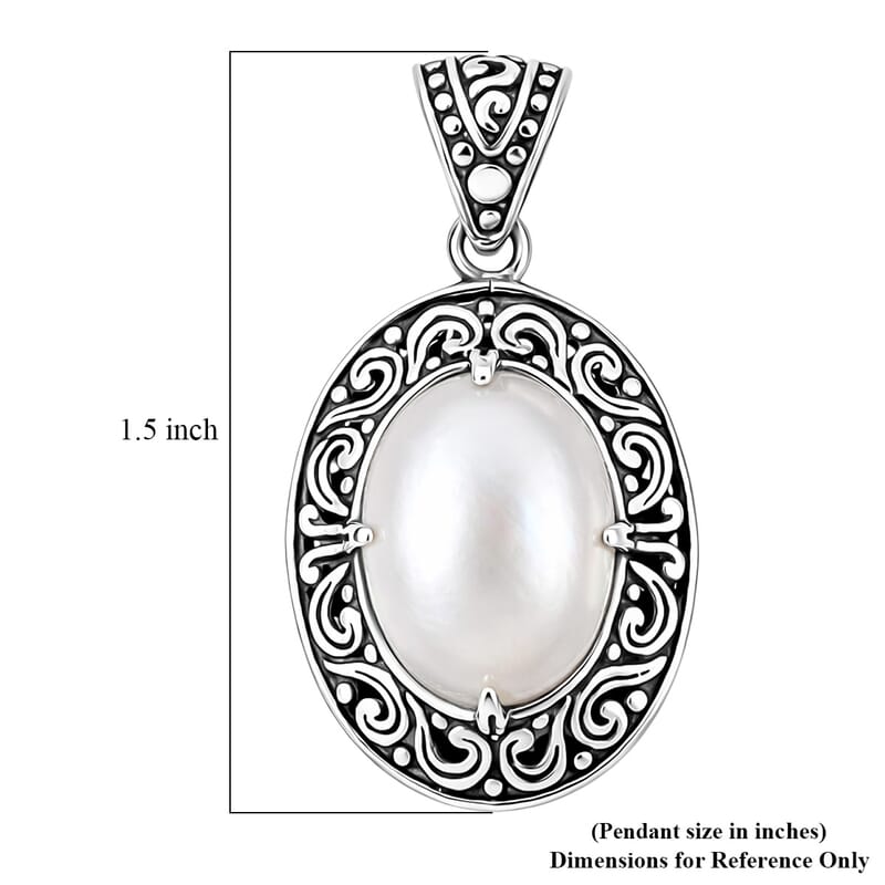 Bali Legacy White Mabe Pearl Pendant in Sterling Silver
