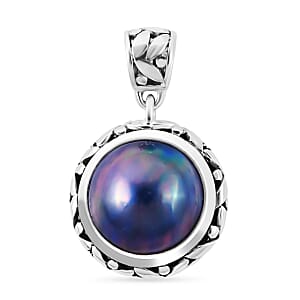 Bali Legacy Blue Mabe Pearl 14-15mm Pendant in Sterling Silver