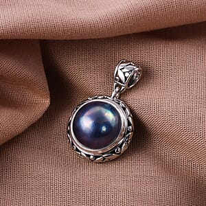 Bali Legacy Blue Mabe Pearl 14-15mm Pendant in Sterling Silver