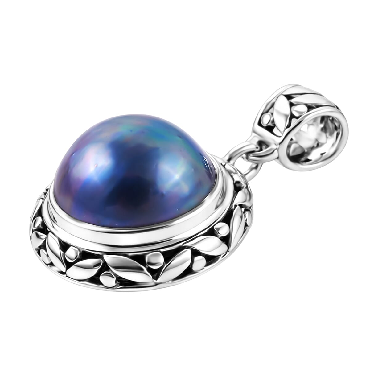 Bali Legacy Blue Mabe Pearl 14-15mm Pendant in Sterling Silver
