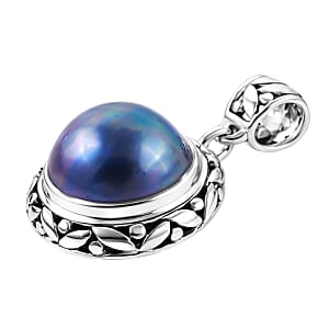 Bali Legacy Blue Mabe Pearl 14-15mm Pendant in Sterling Silver