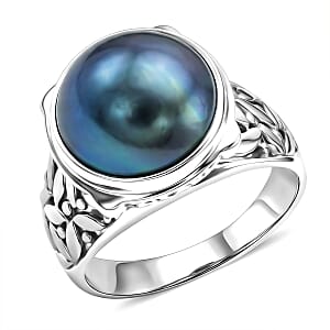 Bali Legacy Blue Mabe Pearl 14-15mm Ring in Sterling Silver (Size 10.0) (7.50 g)