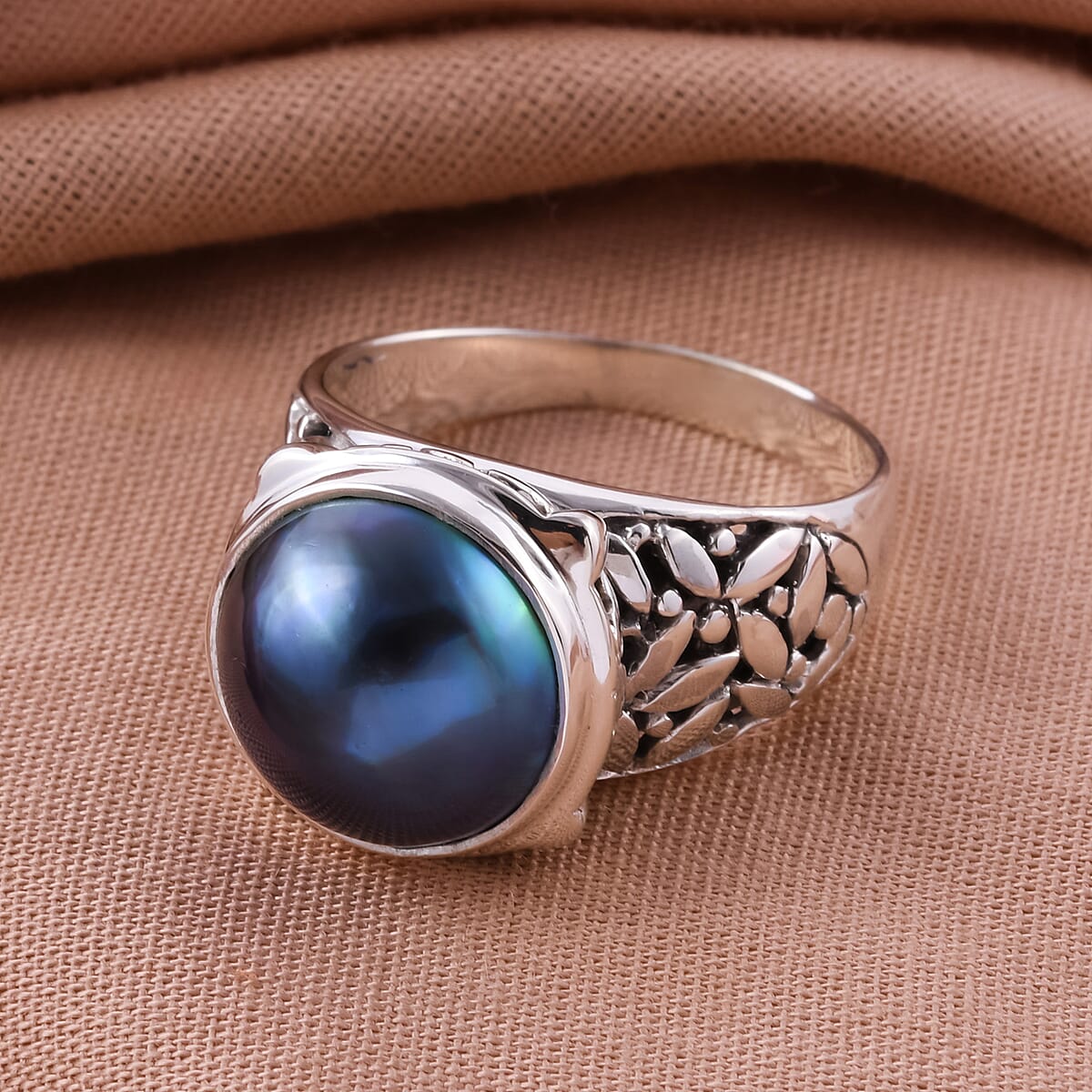 Bali Legacy Blue Mabe Pearl 14-15mm Ring in Sterling Silver (Size 10.0) (7.50 g) image number 1
