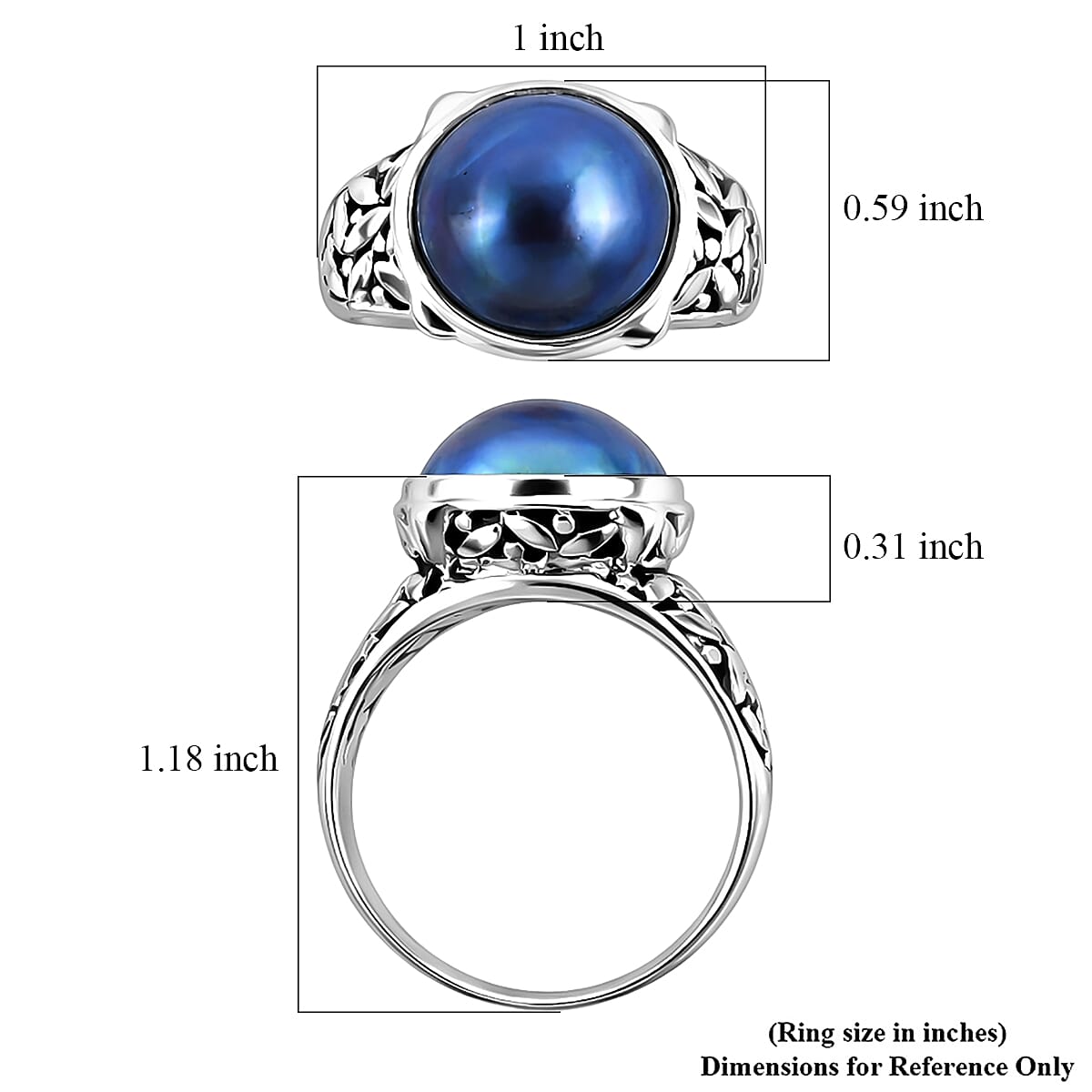 Bali Legacy Blue Mabe Pearl 14-15mm Ring in Sterling Silver (Size 10.0) (7.50 g)