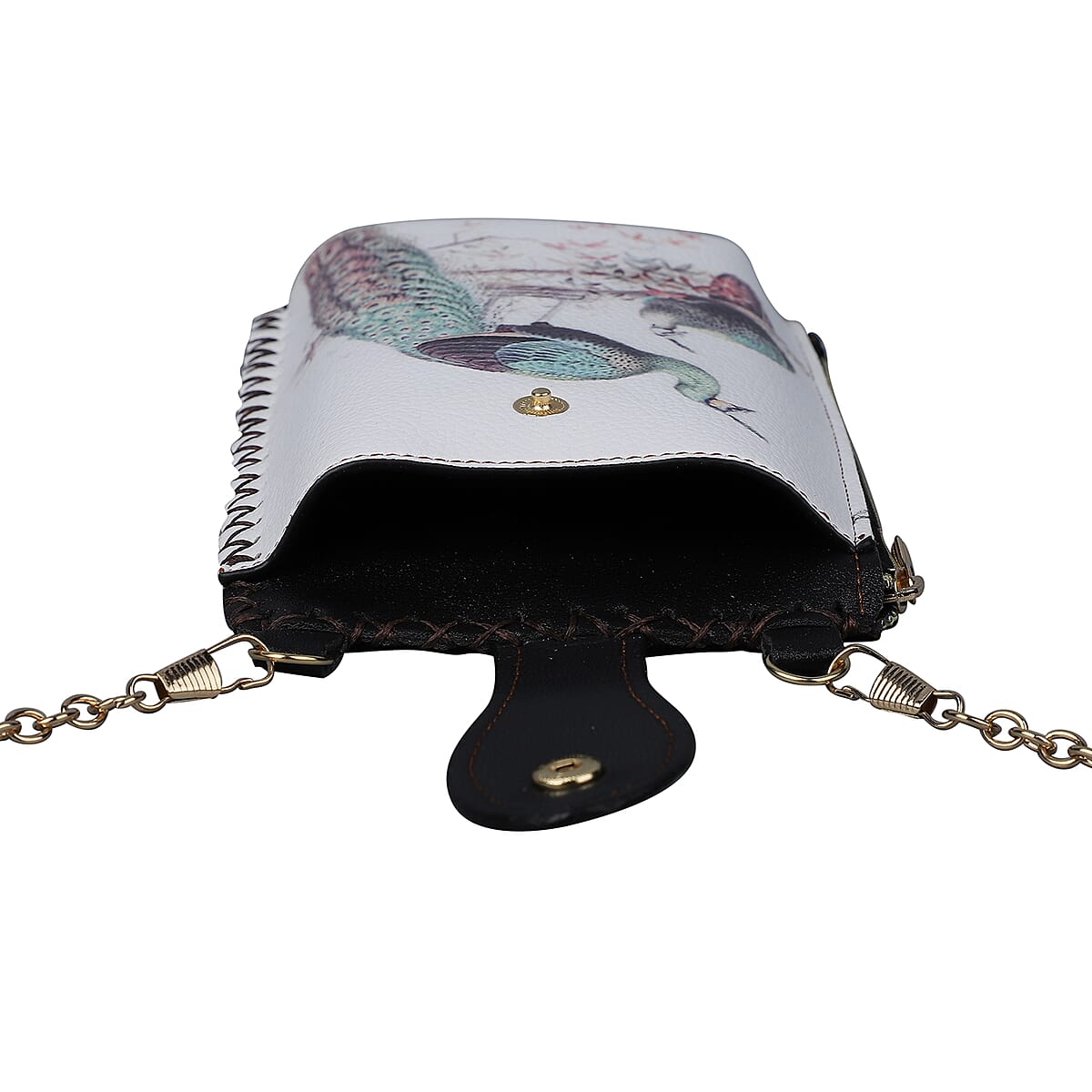 HongKong Closeout Stylish and Classic Peacock Pattern Cell Phone Bag with Chain Shoulder Strap - White image number 4
