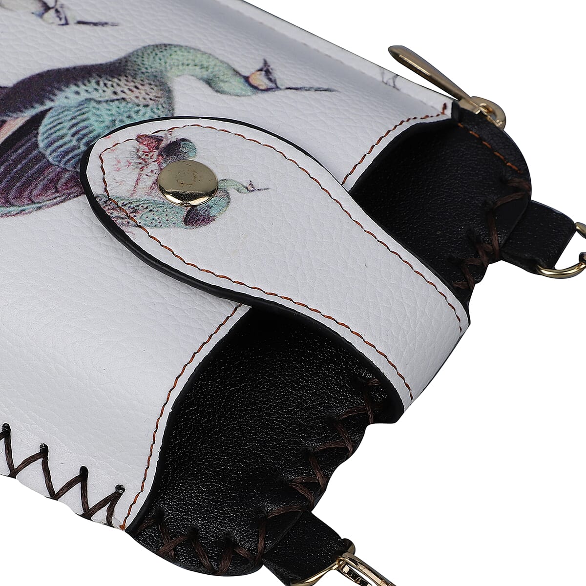 HongKong Closeout Stylish and Classic Peacock Pattern Cell Phone Bag with Chain Shoulder Strap - White image number 5