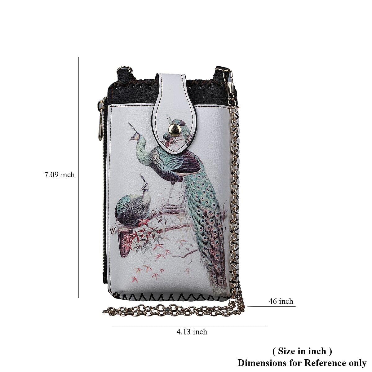 HongKong Closeout Stylish and Classic Peacock Pattern Cell Phone Bag with Chain Shoulder Strap - White image number 6
