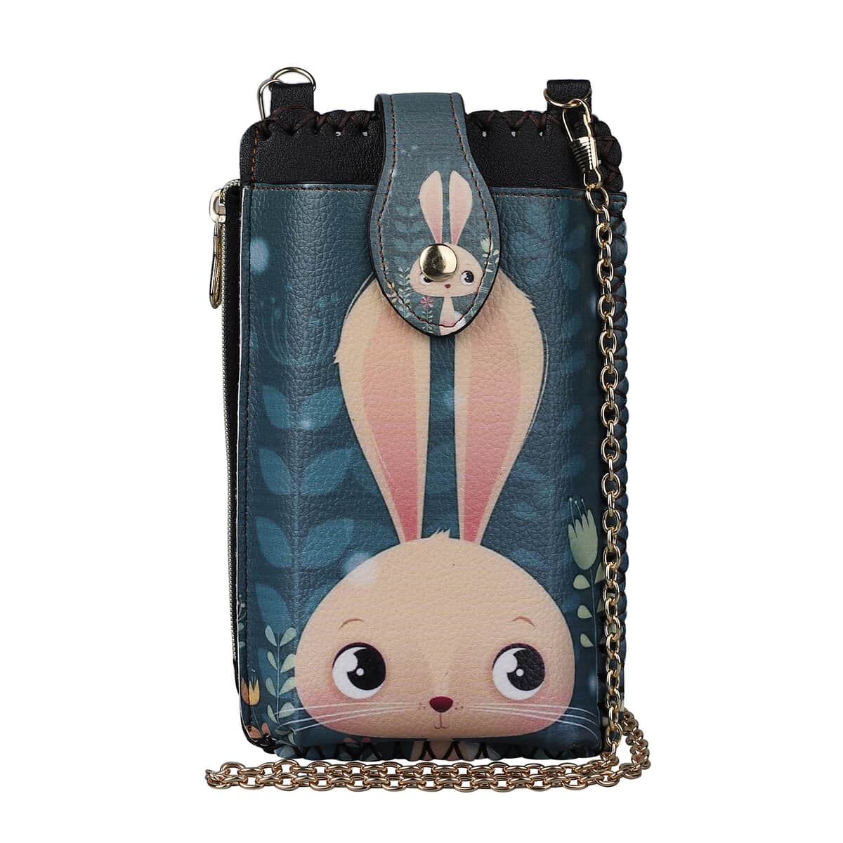 HongKong Closeout Stylish and Classic Lovely Rabbit Pattern Cell Phone Bag with Chain Shoulder Strap - Dark Teal image number 0