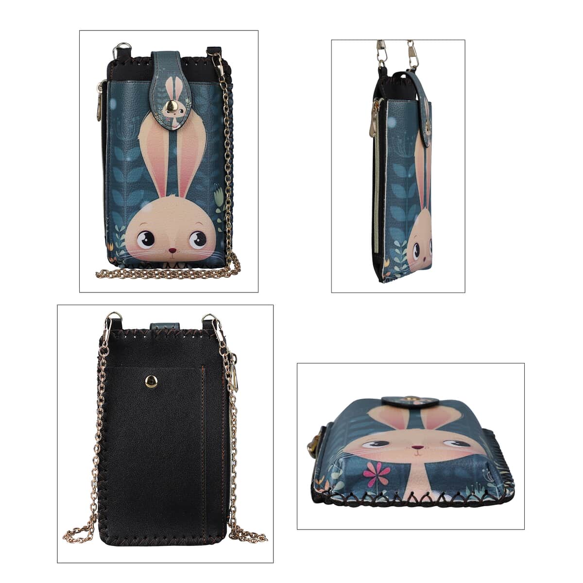 HongKong Closeout Stylish and Classic Lovely Rabbit Pattern Cell Phone Bag with Chain Shoulder Strap - Dark Teal image number 3