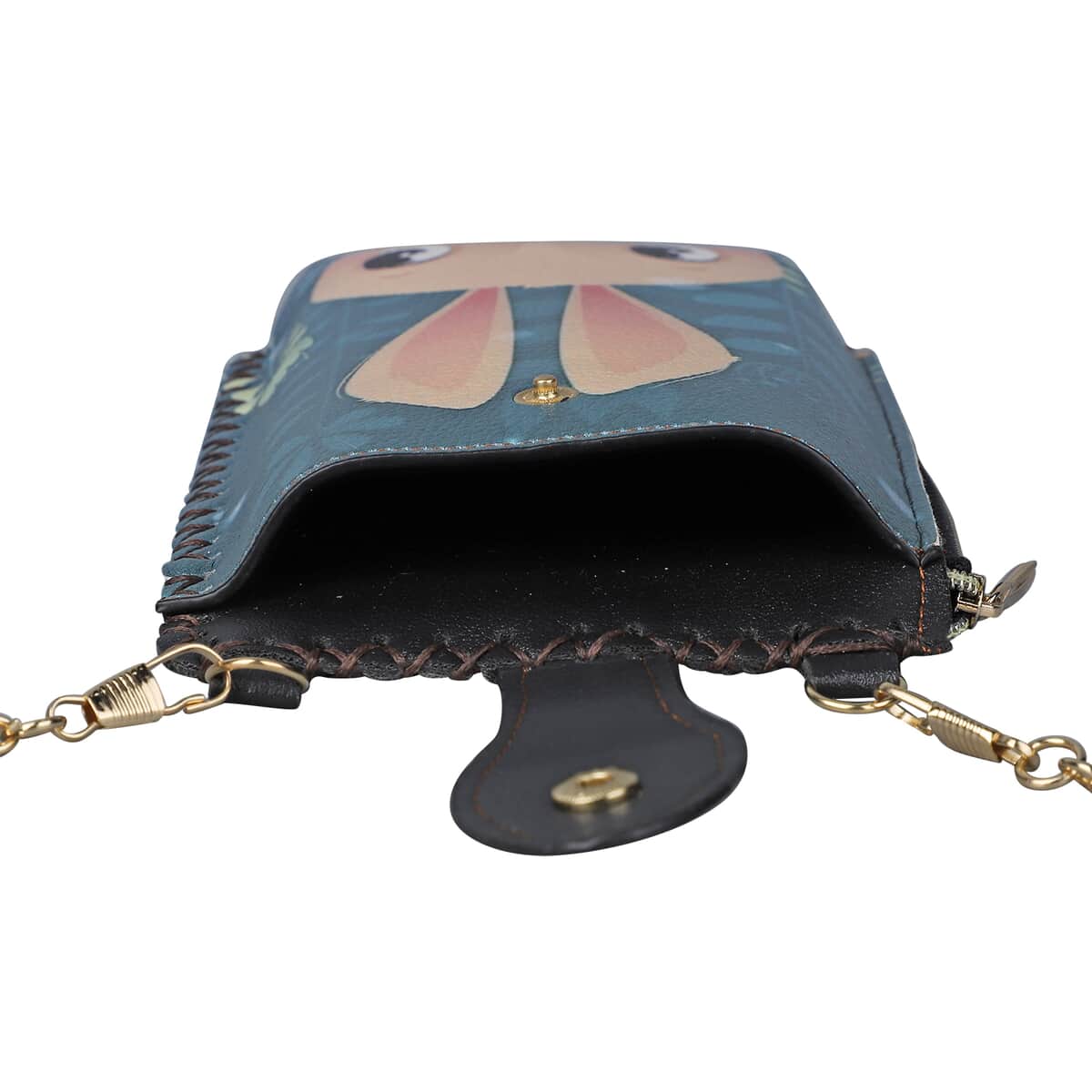 HongKong Closeout Stylish and Classic Lovely Rabbit Pattern Cell Phone Bag with Chain Shoulder Strap - Dark Teal image number 4