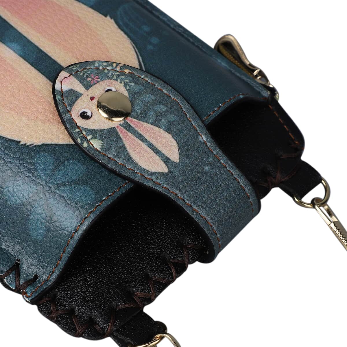 HongKong Closeout Stylish and Classic Lovely Rabbit Pattern Cell Phone Bag with Chain Shoulder Strap - Dark Teal image number 5