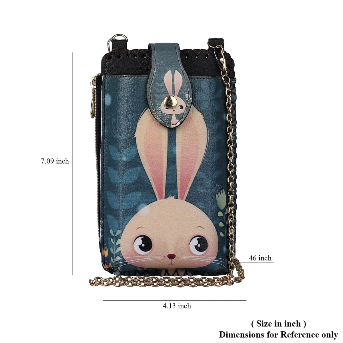 HongKong Closeout Stylish and Classic Lovely Rabbit Pattern Cell Phone Bag with Chain Shoulder Strap - Dark Teal image number 6