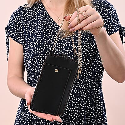 HongKong Closeout Stylish and Classic Paper Cuts Pattern Cell Phone Bag with Chain Shoulder Strap - Black and Blue