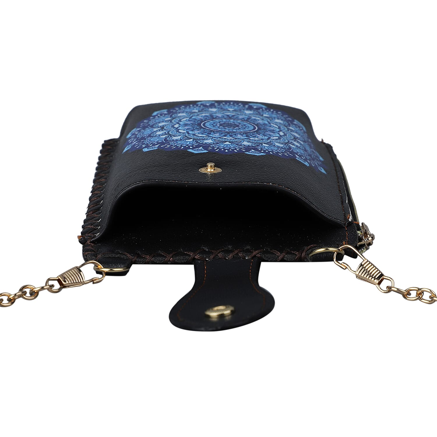 HongKong Closeout Stylish and Classic Paper Cuts Pattern Cell Phone Bag with Chain Shoulder Strap - Black and Blue