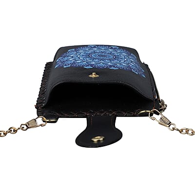 HongKong Closeout Stylish and Classic Paper Cuts Pattern Cell Phone Bag with Chain Shoulder Strap - Black and Blue