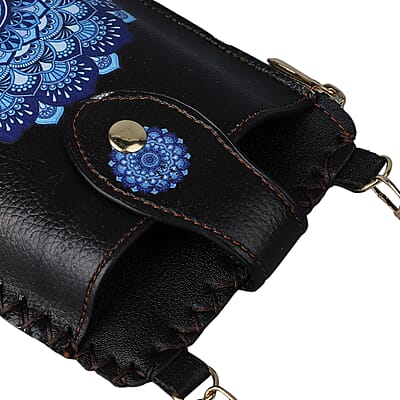 HongKong Closeout Stylish and Classic Paper Cuts Pattern Cell Phone Bag with Chain Shoulder Strap - Black and Blue