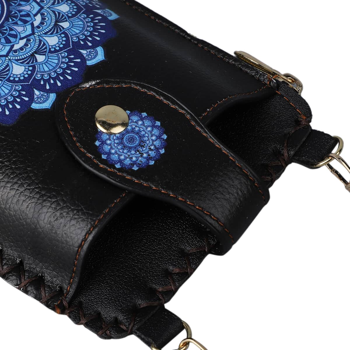 Black and Blue Paper Cuts Pattern Faux Leather Cell Phone Bag (4.13x7.09) with Shoulder Strap image number 5