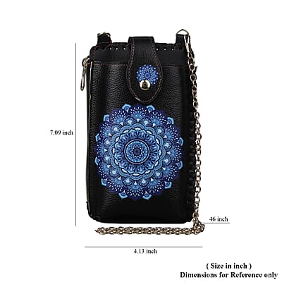 HongKong Closeout Stylish and Classic Paper Cuts Pattern Cell Phone Bag with Chain Shoulder Strap - Black and Blue