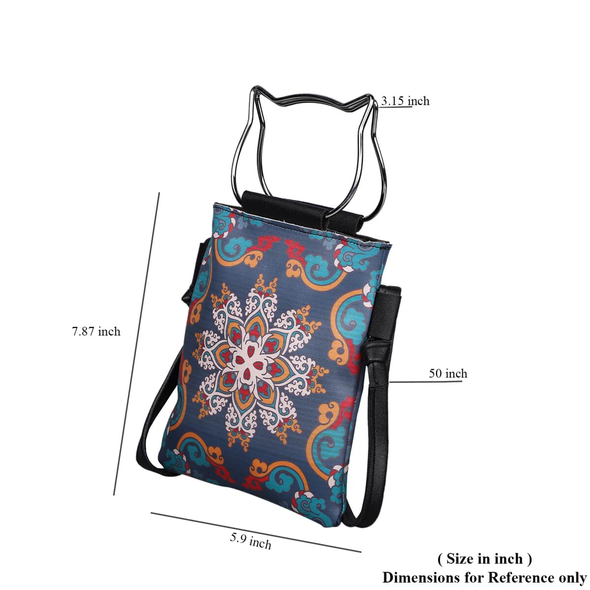 HongKong Closeout Stylish and Classic Floral Pattern Crossbody Bag with Cat Shaped Handle Drop - Navy image number 5