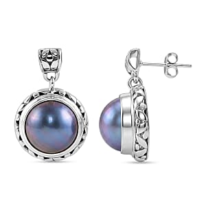 Bali Legacy Blue Mabe Pearl Earrings in Sterling Silver