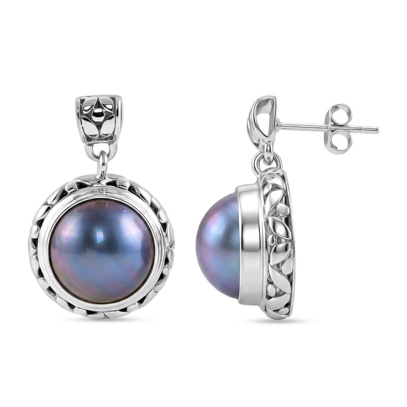 Bali Legacy Blue Mabe Pearl Earrings in Sterling Silver