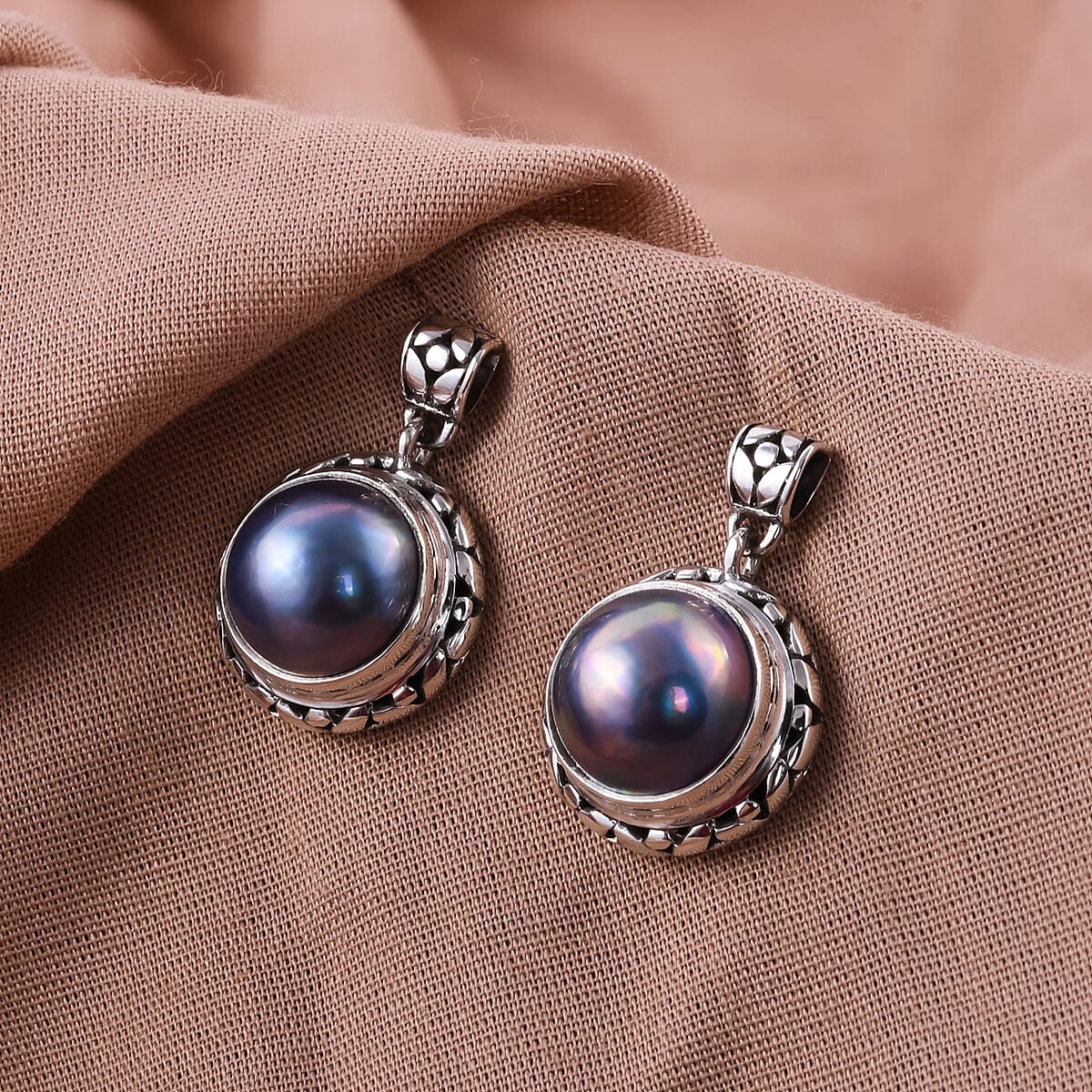 Bali Legacy Blue Mabe Pearl Earrings in Sterling Silver image number 1