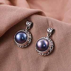 Bali Legacy Blue Mabe Pearl Earrings in Sterling Silver