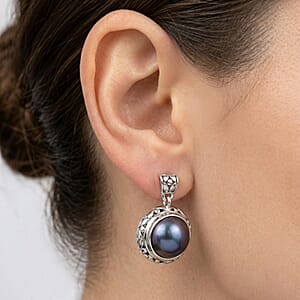 Bali Legacy Blue Mabe Pearl Earrings in Sterling Silver
